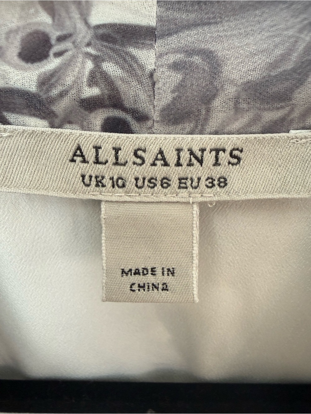 Allsaints Abi Audrey Draped Floral Print Sleeveless Top Asymmetric Mono White 6 - Picture 9 of 10